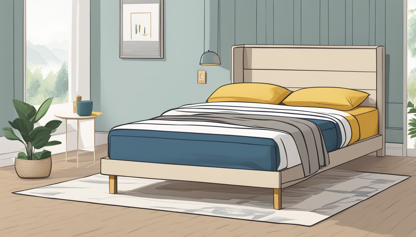 A person measures a super single bed, comparing dimensions for selection
