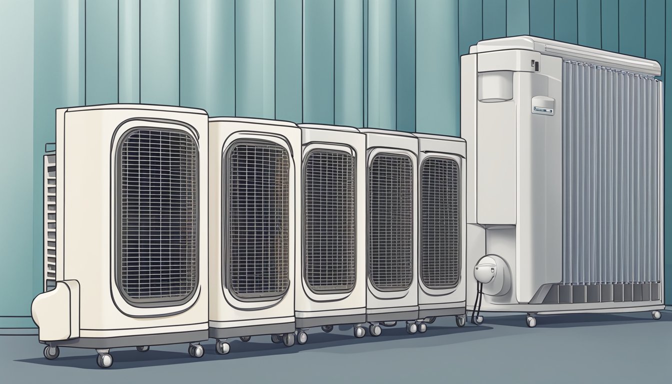 An air cooler and air conditioner stand side by side, each emitting cool air. Their features are compared in a list of frequently asked questions