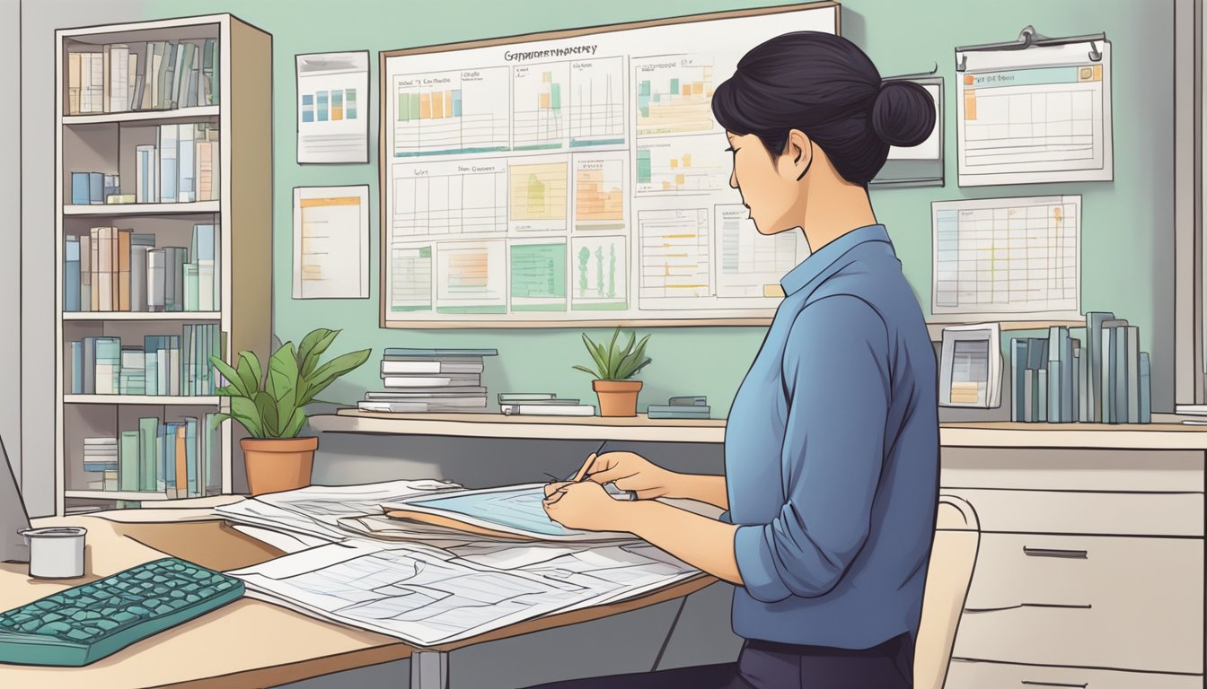An occupational therapist in Singapore earns a competitive salary. The scene could depict a therapist at work with a salary comparison chart in the background