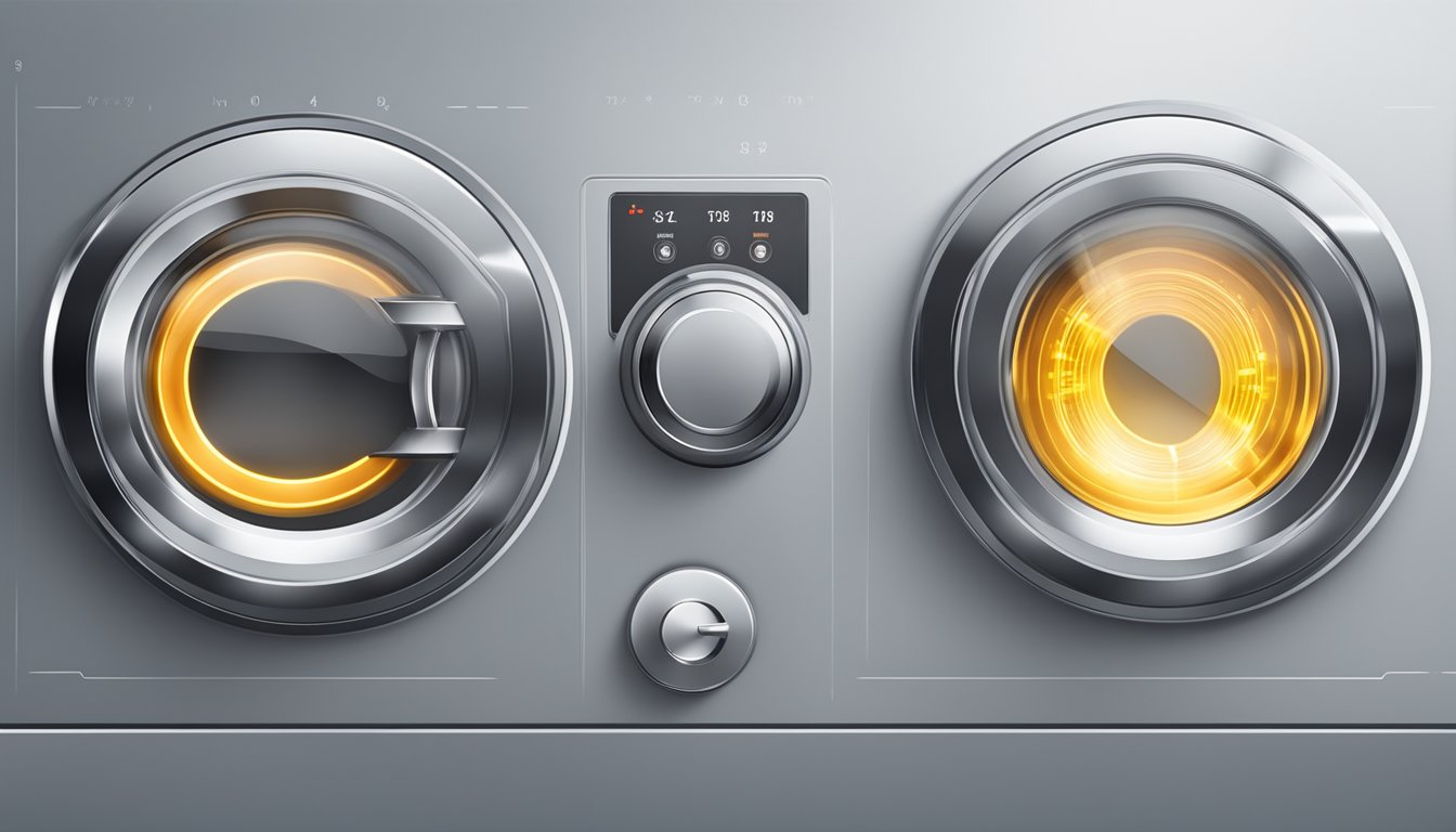 A close-up of washer and dryer symbols illuminated on a control panel