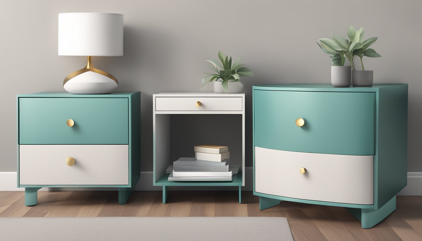 Two modern bedside tables with sleek designs and minimalistic decor