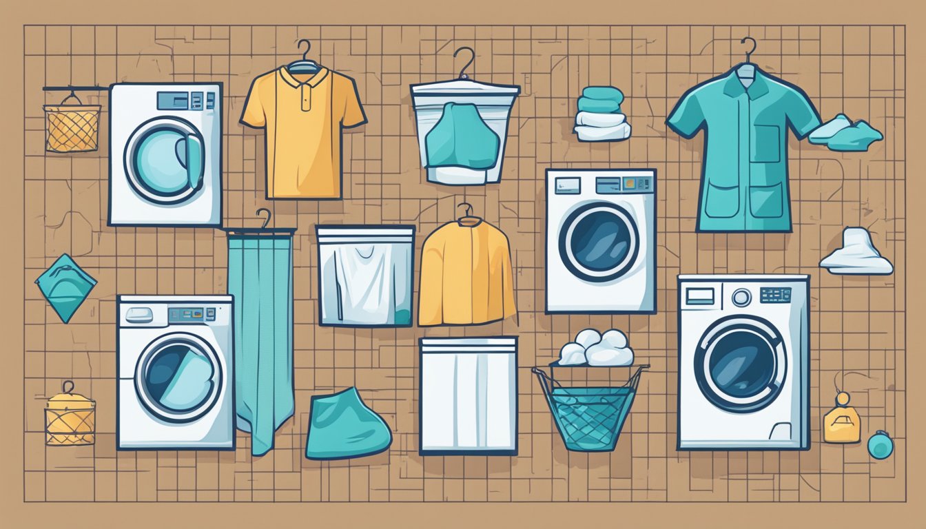 Various laundry symbols arranged in a grid, with a question mark hovering over them