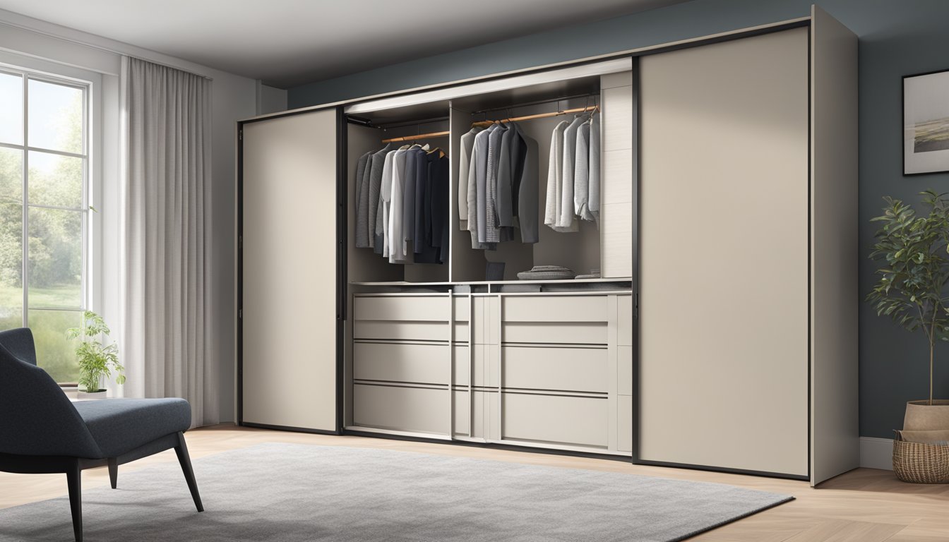 A sleek, modern sliding door wardrobe with clever space-saving features and stylish design