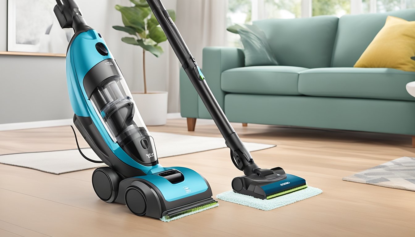 A stick vacuum with detachable handheld unit and swivel head for easy maneuvering, featuring powerful suction and cordless design for convenient cleaning