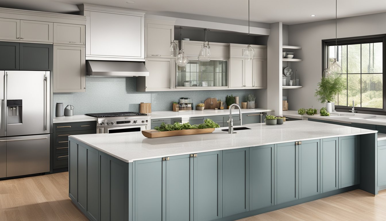 A modern kitchen with precise cabinet sizes, sleek lines, and stylish finishes