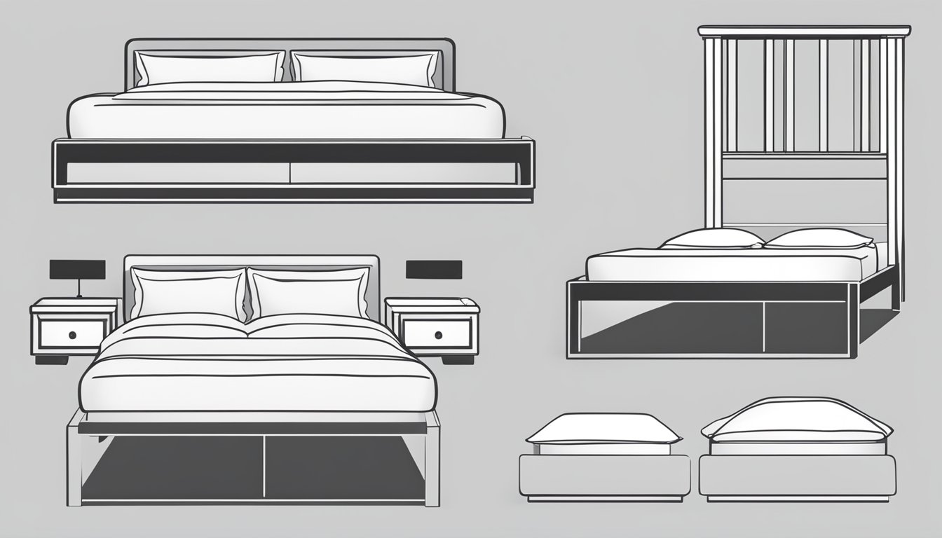 A bed with clear labels showing various sizes and dimensions