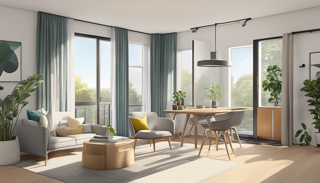 A spacious 2-room flexi size area with ample natural light, minimalist decor, and versatile furniture arrangement options