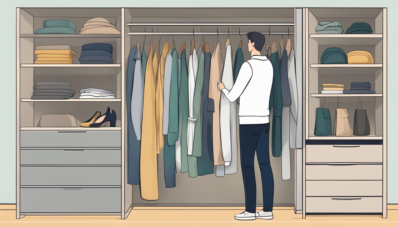 A person comparing various materials and features of cheap wardrobes