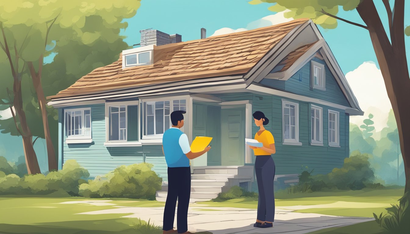 A couple examines a rundown house, imagining renovations. A contractor presents a list of potential uses and limitations of CIMB Renovation-i Financing Loan