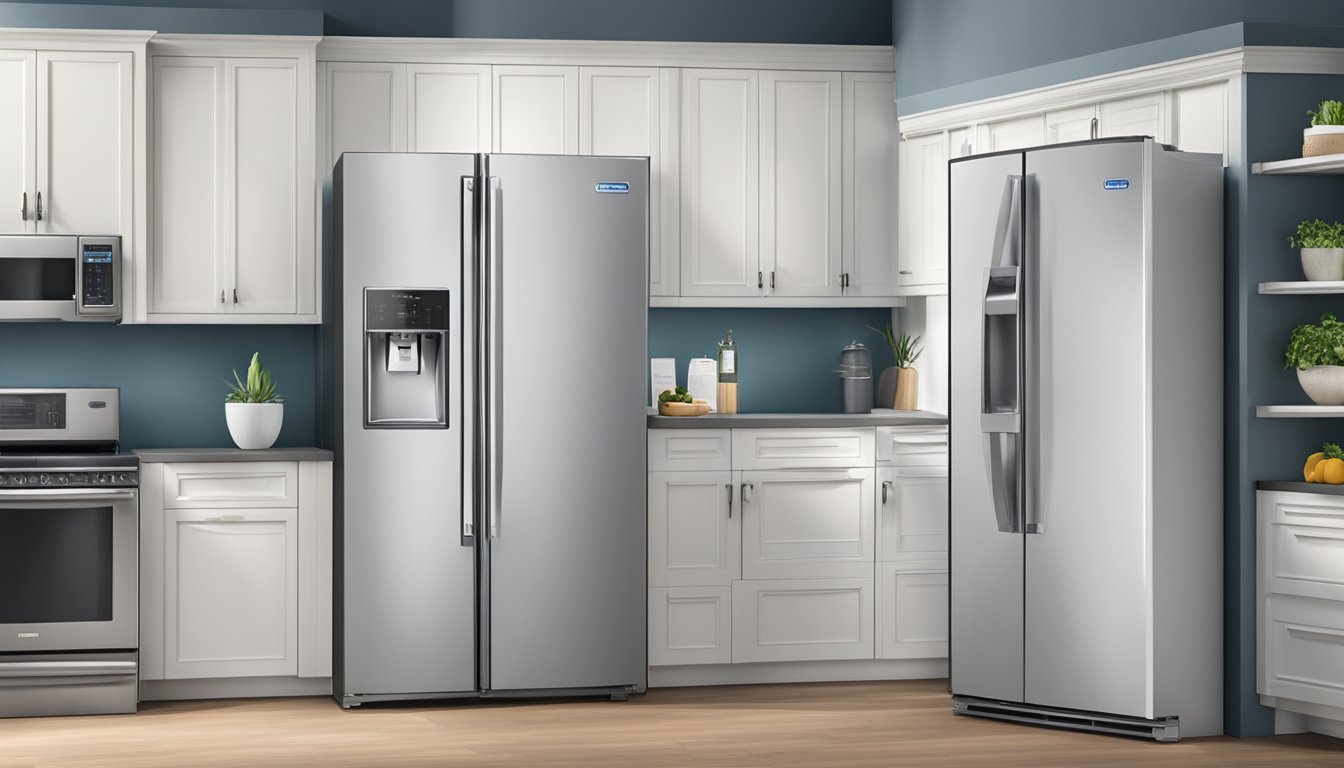 Various fridge brands displayed in a showroom. Different sizes, styles, and features are showcased to help customers choose the right fridge for their home