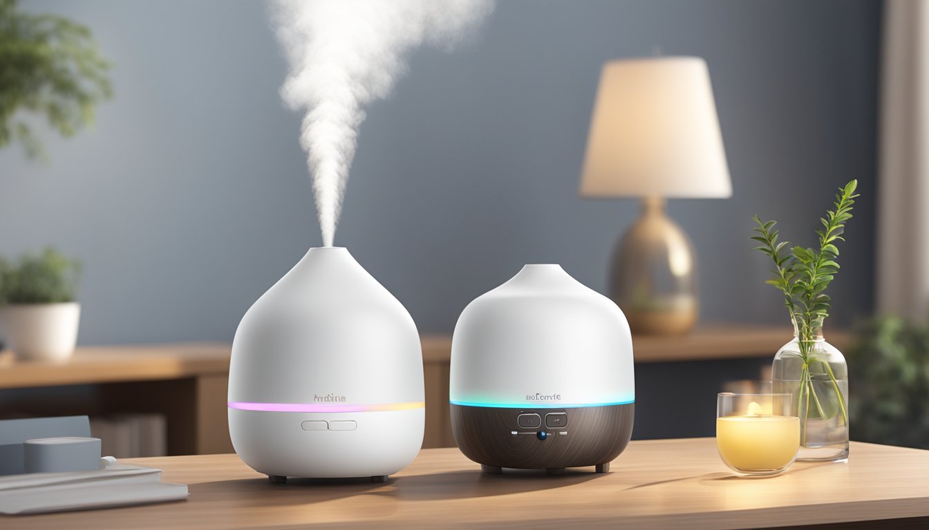 A 1000ml essential oil diffuser releasing mist in a well-lit room
