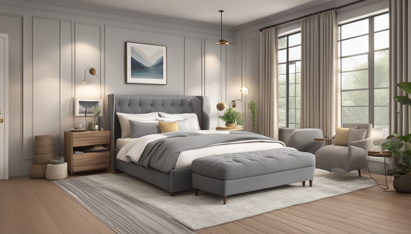 A spacious bedroom with a 42 inch wide mattress as the focal point. The mattress is adorned with plush pillows and a cozy duvet, creating an inviting and comfortable sleeping space