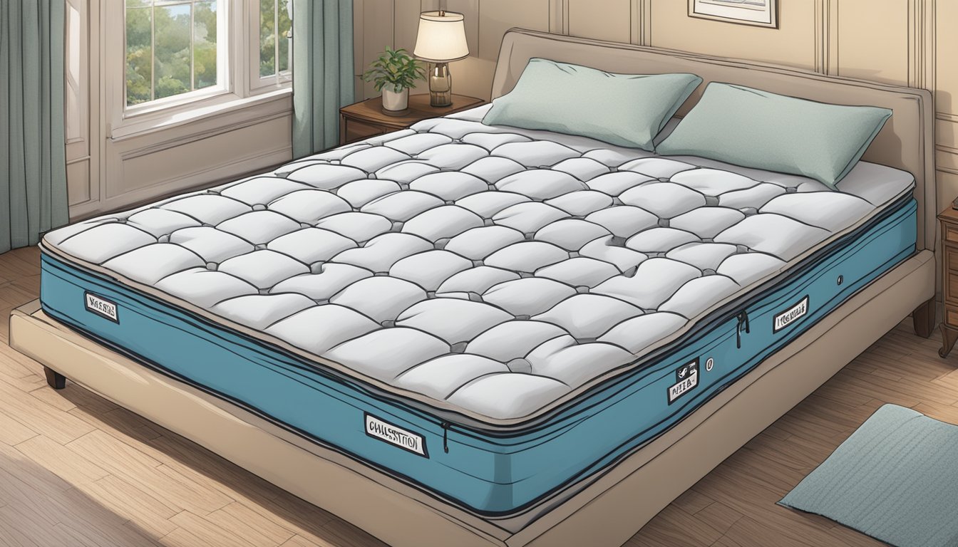 A 42-inch wide mattress surrounded by question marks and a "Frequently Asked Questions" sign