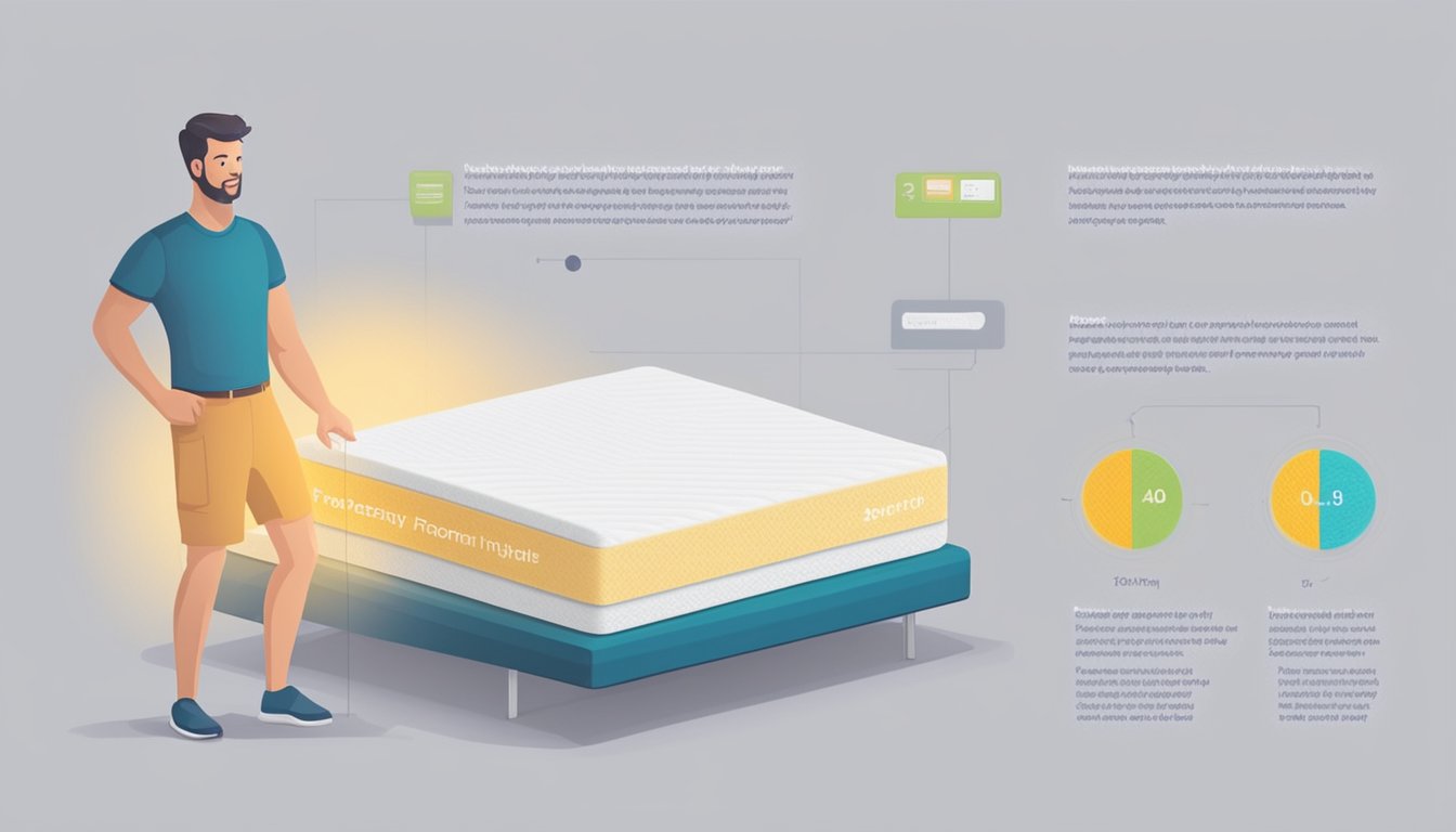 A memory foam mattress and a spring mattress are side by side, with a person testing each one for comfort and support