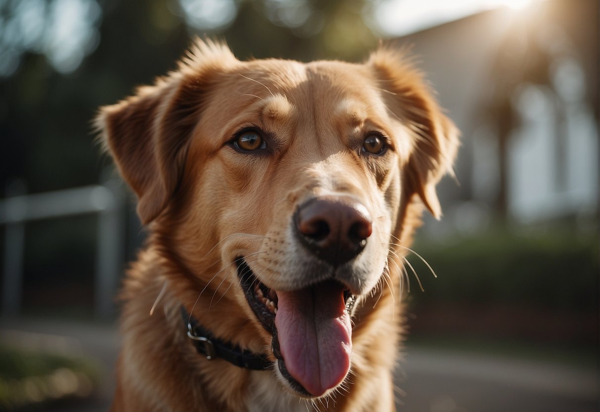 A dog repeatedly licks its lips, with a concerned expression