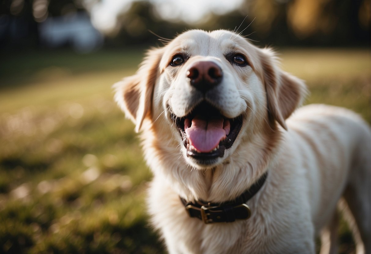 A dog with a tongue out, licking its lips repeatedly