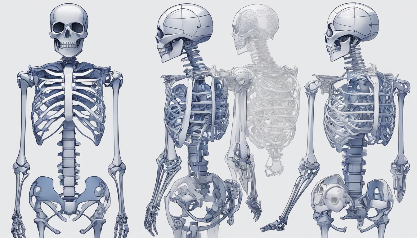 A detailed blueprint of a sex doll skeleton, showcasing the intricate engineering and design considerations