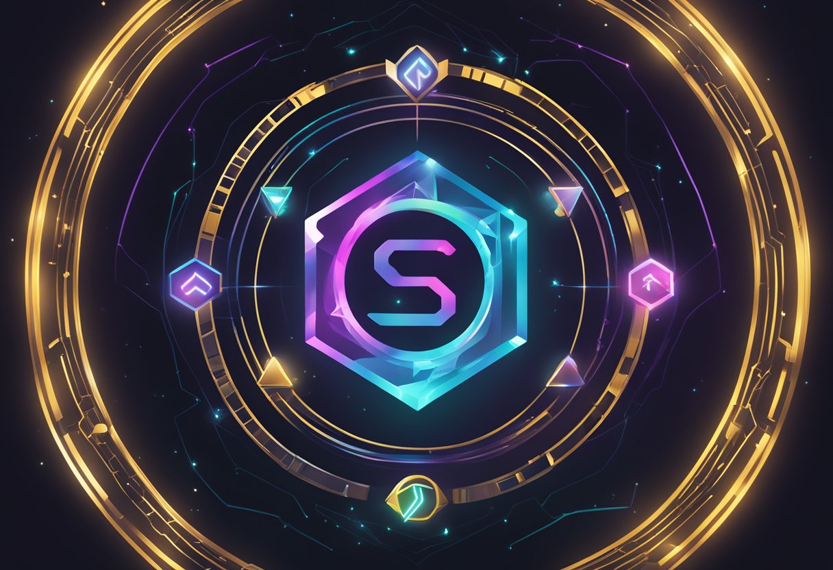 ChainSwap logo glowing on a dark background, surrounded by digital assets and blockchain symbols