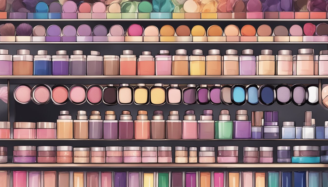 A display of various makeup shades arranged by skin tone, with labels indicating how to choose the right one