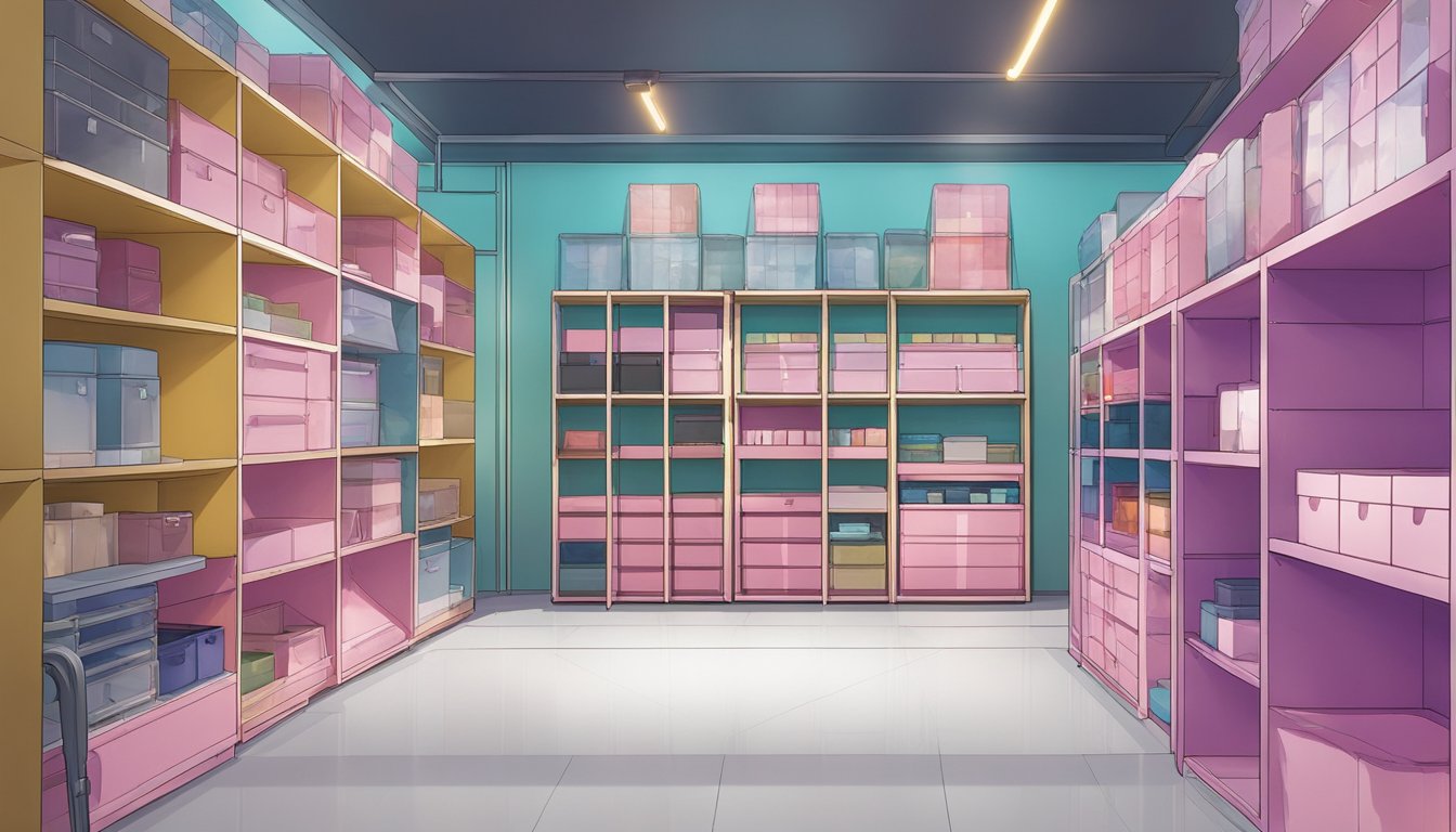 A variety of custom storage units, shelves, and cabinets designed to accommodate different sizes and shapes of sex dolls in a variety of spaces