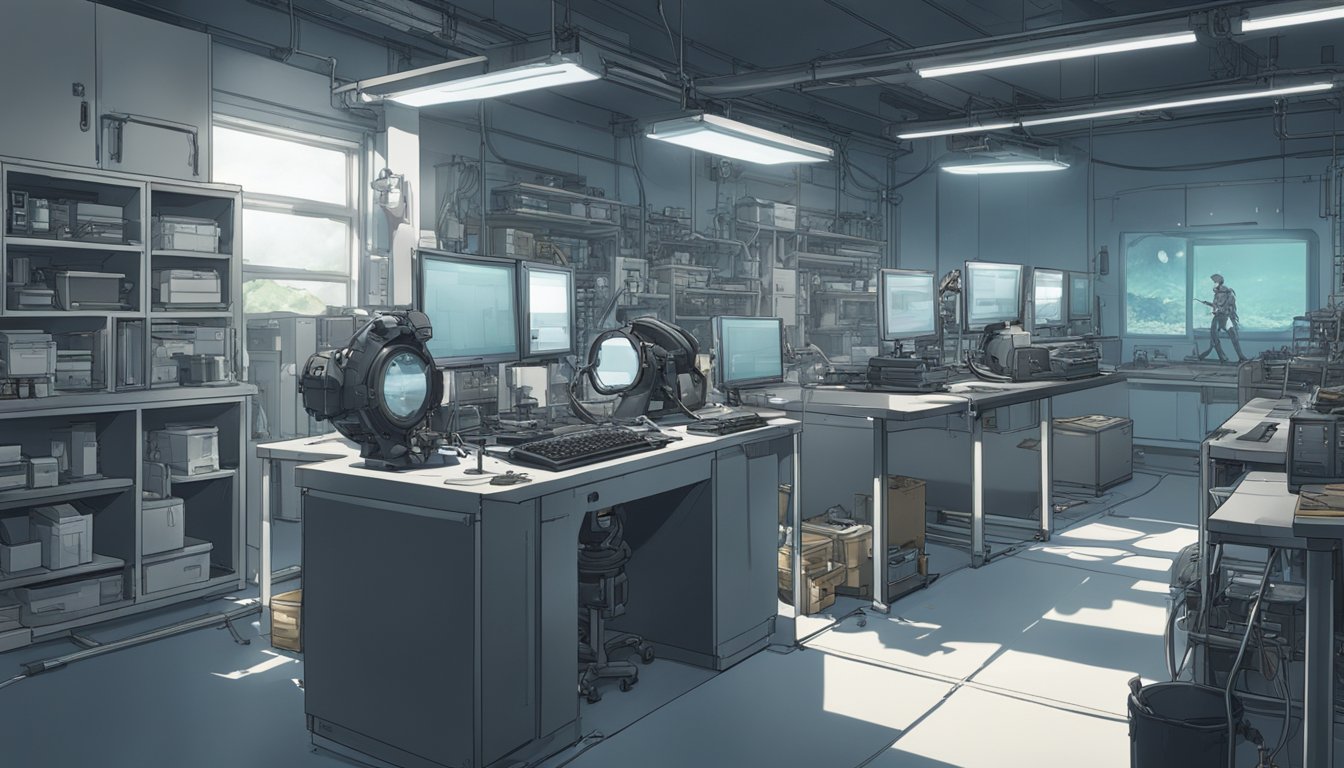 A metal gear undergoes stress testing in a lab, while various materials are displayed for durability upgrades