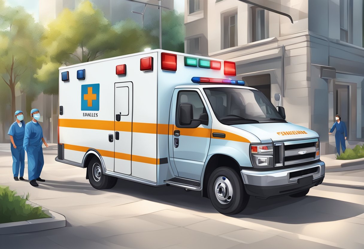 An ambulance with medical staff providing assistance