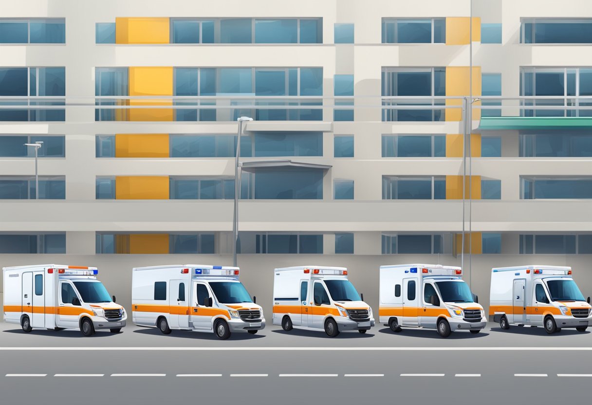 A row of different types of private ambulances lined up for classification