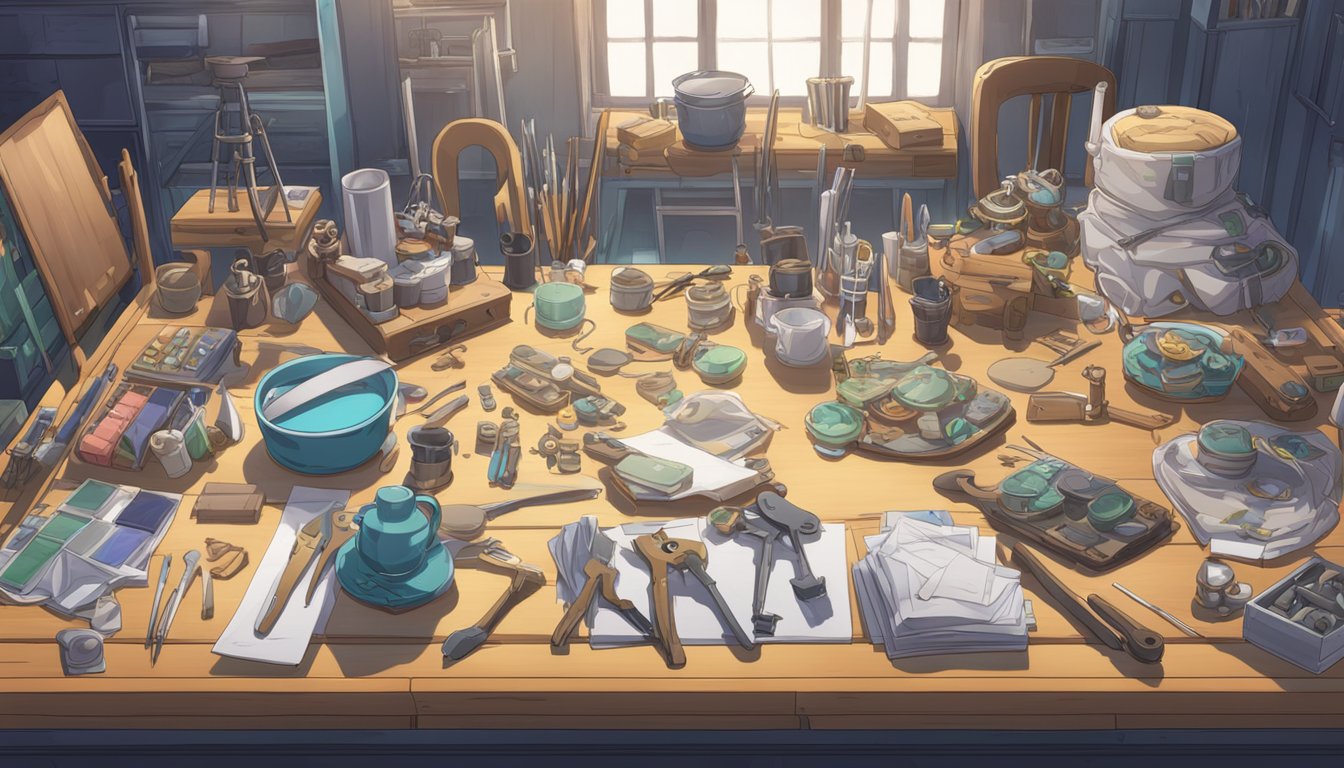 A table with various doll parts and tools for upgrading and updating features