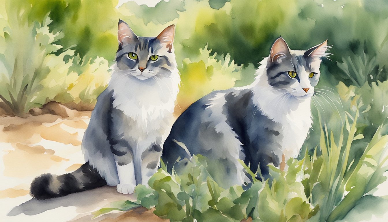 Cyprus cats roam freely in a lush, green landscape.</p><p>Their sleek, medium-sized bodies are adorned with long, fluffy tails and tufted ears.</p><p>They are known for their friendly and independent nature, and their thick, soft fur requires regular grooming