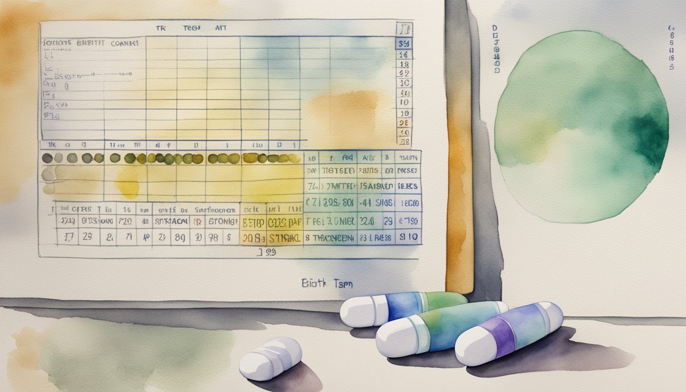 A pill bottle labeled "birth control" sits next to a hormone level chart showing a decrease in estrogen