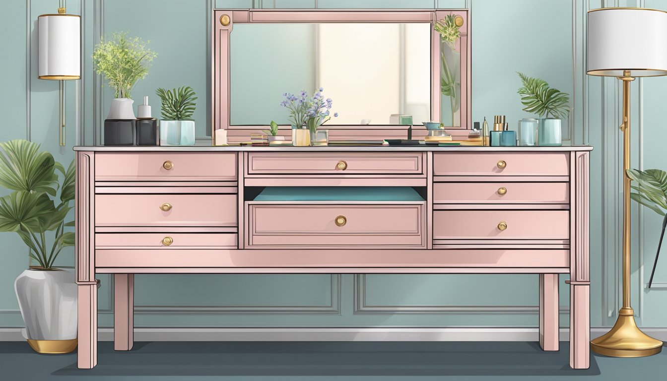 A dressing table with drawers on both sides