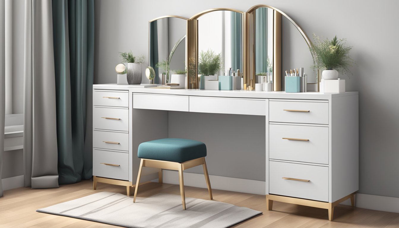 A dressing table with drawers on both sides, featuring sleek design and modern features