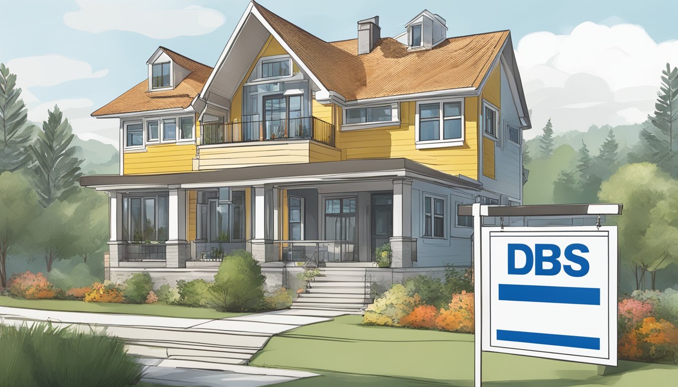 A modern house being renovated with a DBS Renovation Loan sign displayed prominently