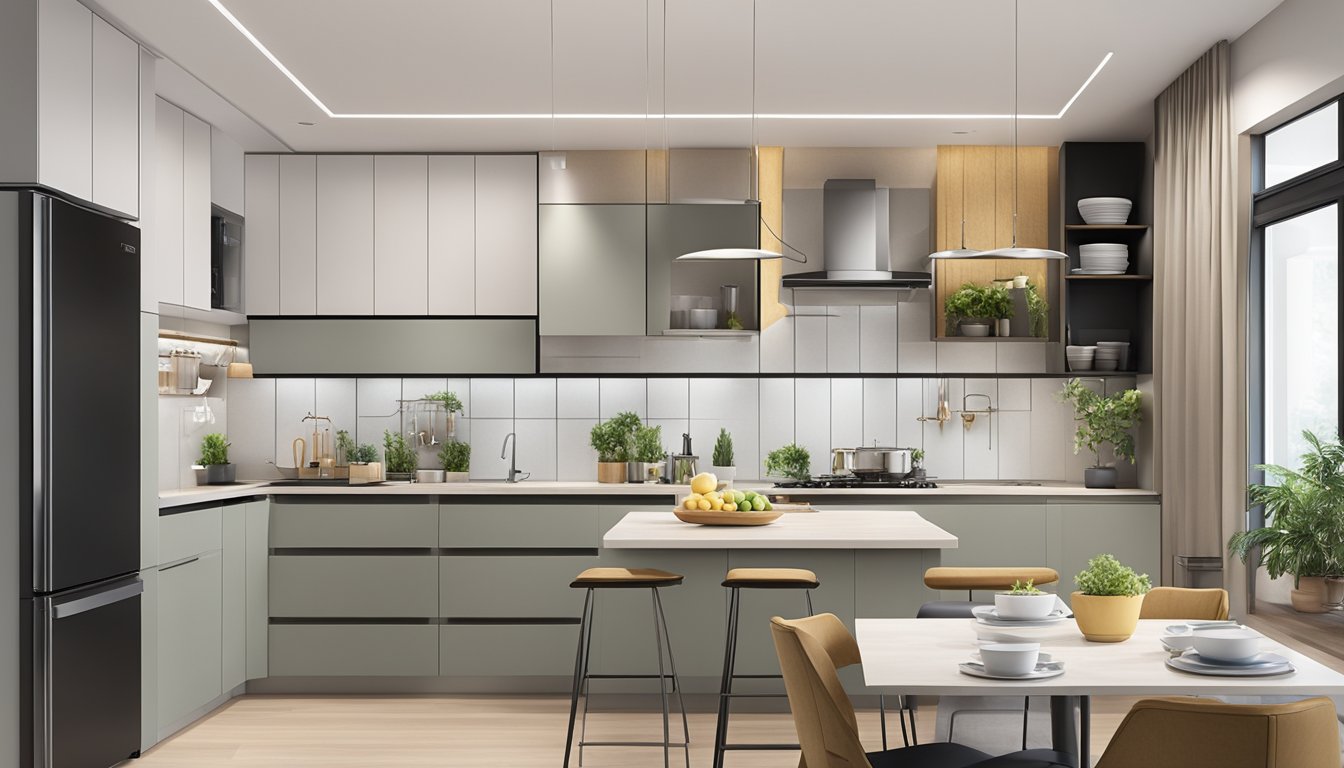 A modern, spacious kitchen with sleek cabinets, ample counter space, and integrated appliances. The design maximizes functionality and storage in a 5-room BTO flat