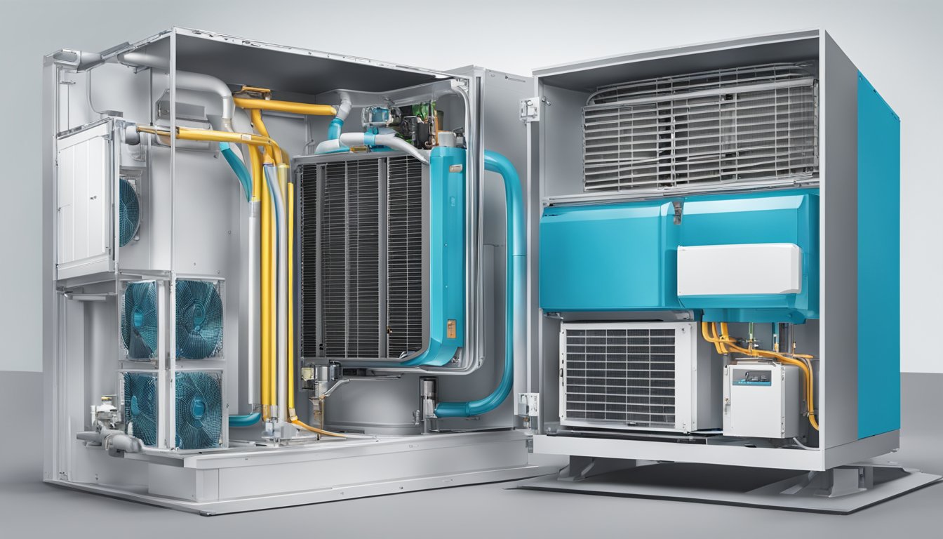 An open box revealing Daikin's split system air conditioner components and innovative features