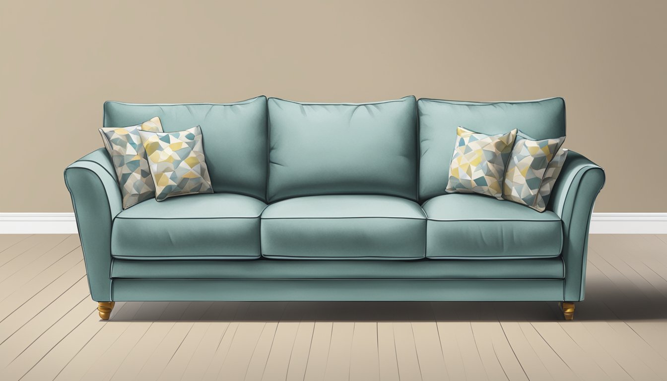 A 3-seater sofa surrounded by question marks and a price tag