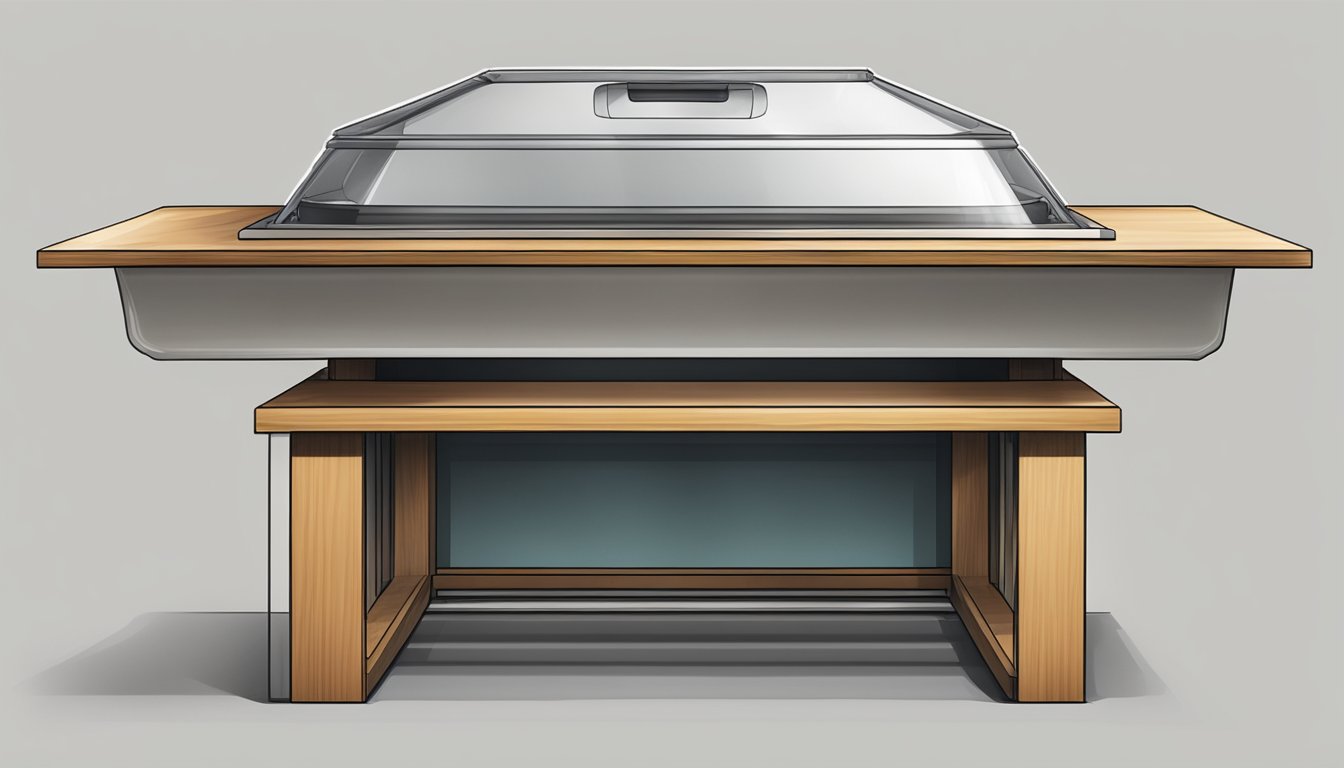 A table with a built-in hood above it, capturing steam or smoke