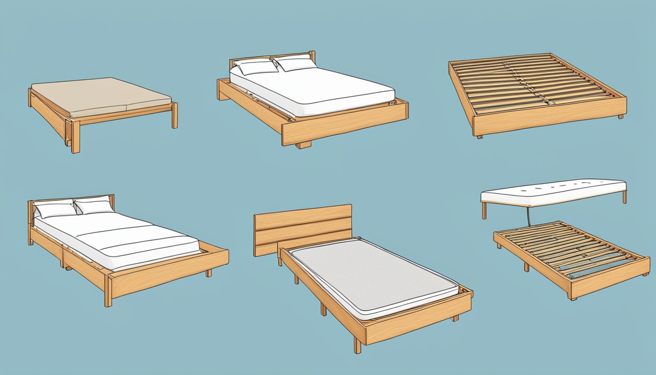 A person lifts the ottoman bed frame and attaches the headboard. They then secure the slats and mattress to complete the assembly