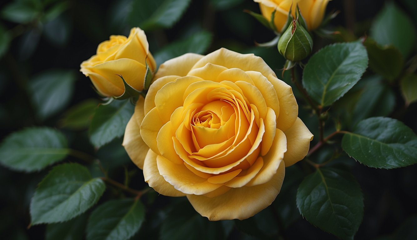 A yellow rose surrounded by vibrant green leaves, symbolizing joy and friendship