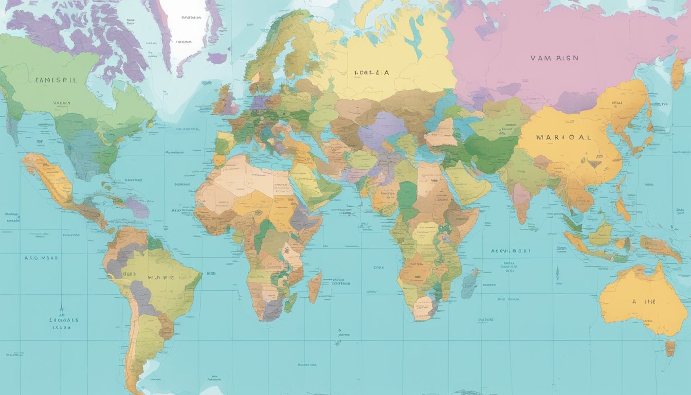 A map of the world with different colored regions to represent the legal status of sex dolls, with accompanying key or legend