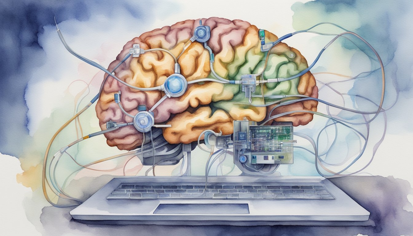 The brain linking device connects to a computer, displaying vital signs and transmitting data wirelessly