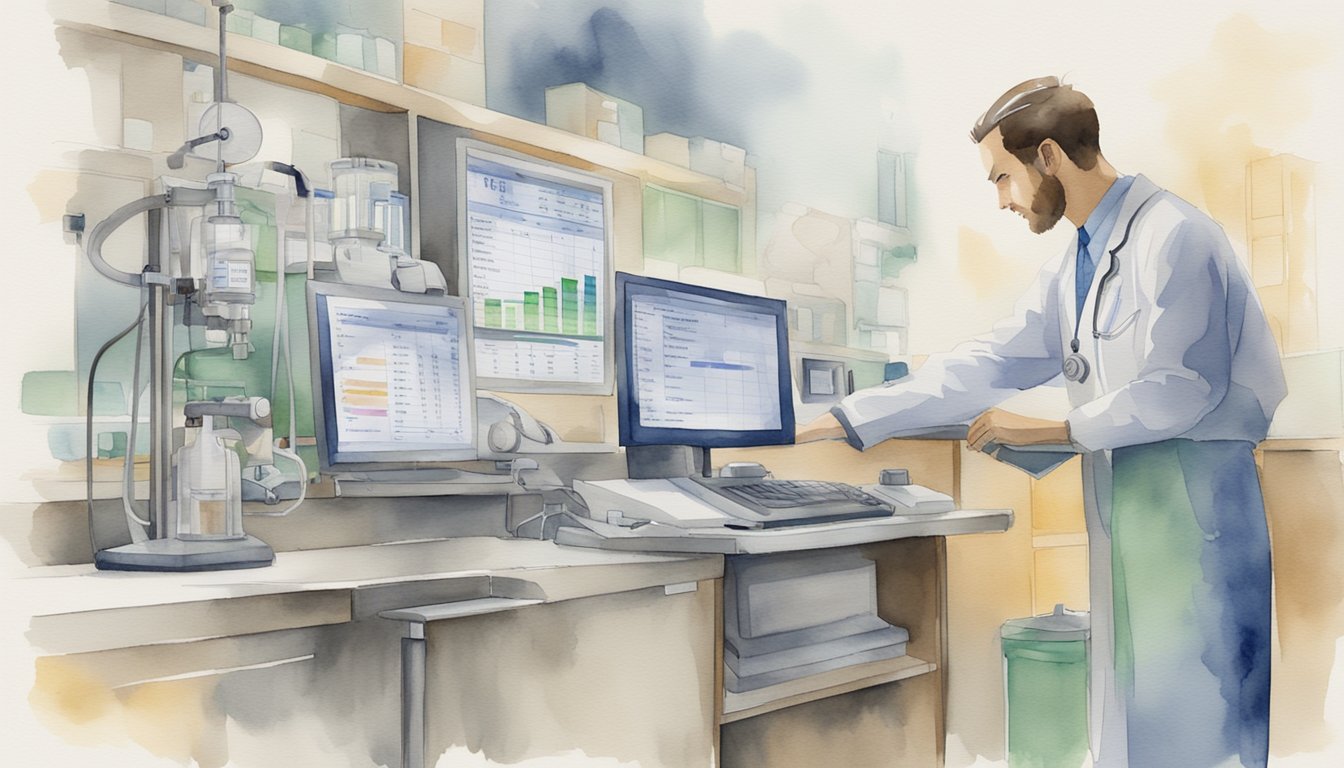 A medical professional monitors anesthesia equipment, while a chart displays side effect management guidelines