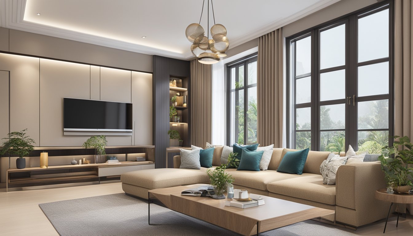 An elegant living room with modern furniture and stylish decor, showcasing the benefits of OCBC Renovation Loan