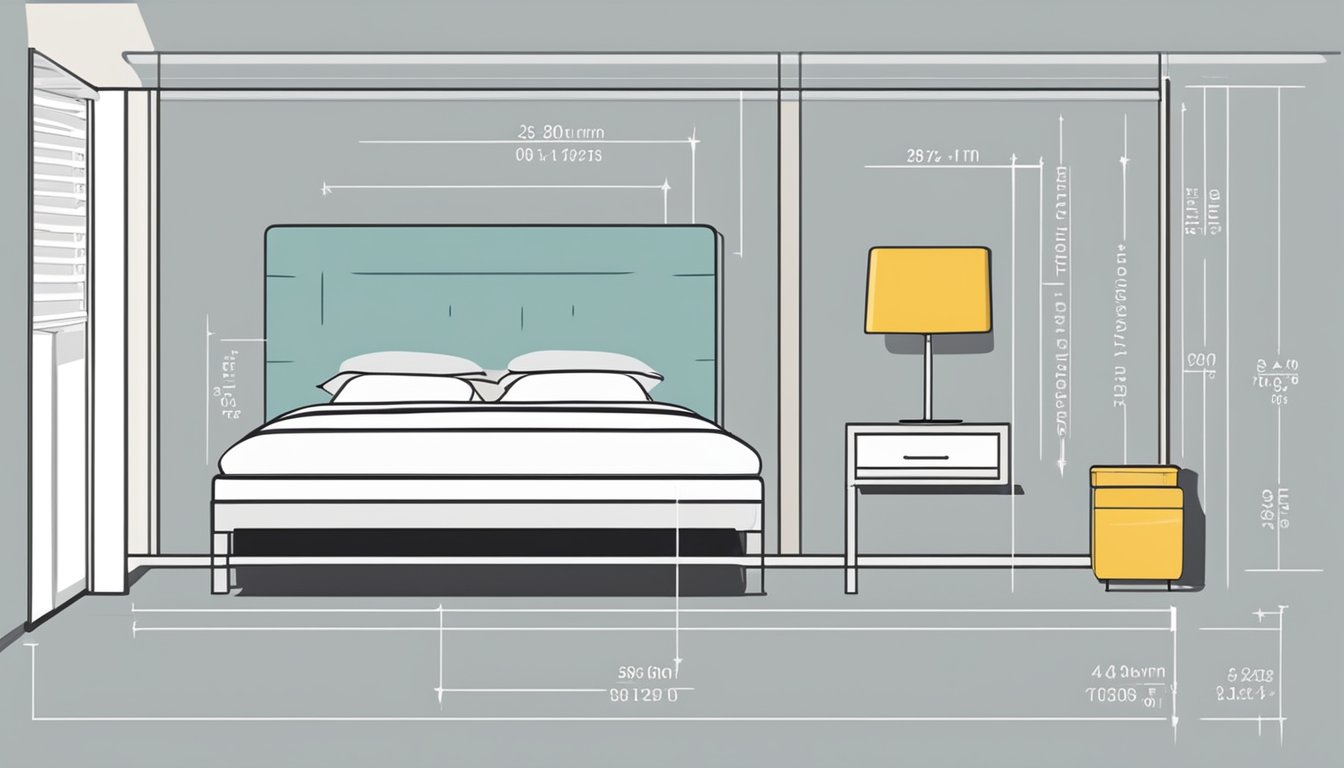 A bed size chart displayed on a wall with clear, easy-to-read measurements and dimensions for different bed sizes in Singapore