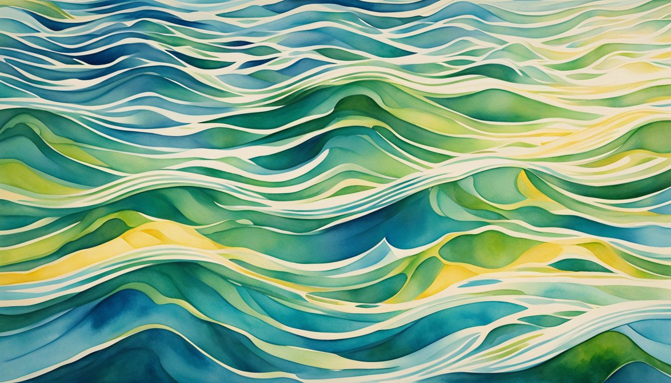 Water waves ripple across a tranquil surface, creating a pattern of peaks and troughs.</p><p>The sunlight reflects off the waves, showcasing their rhythmic motion and energy transfer