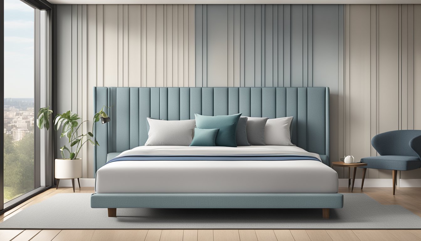 A bed size chart with labeled mattress dimensions displayed against a clean, modern backdrop