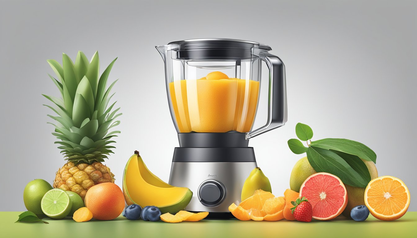 Fresh fruits being poured into a sleek blender in Singapore