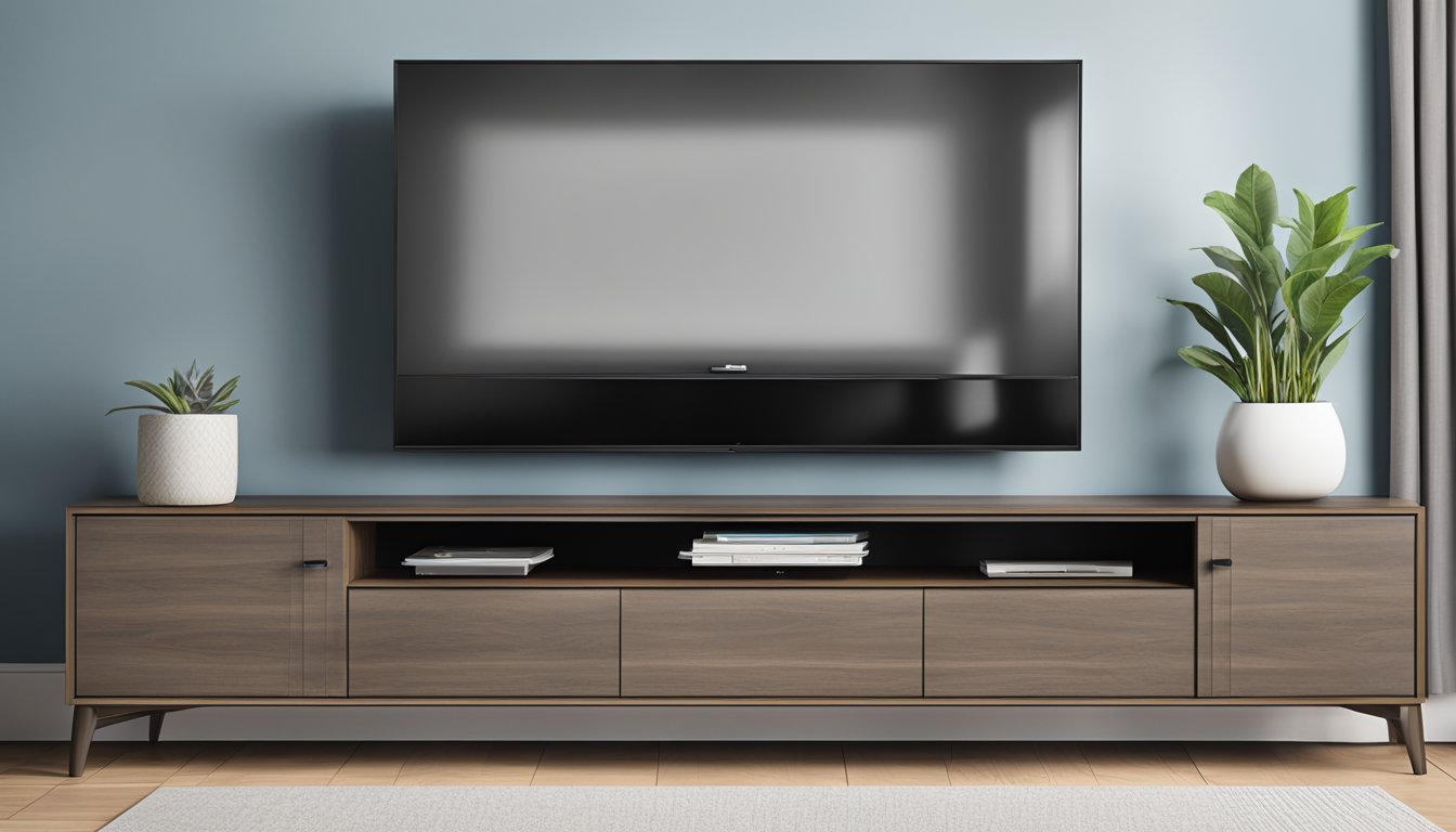 A TV console measuring 60 inches in length, 20 inches in width, and 30 inches in height, with a sleek and modern design