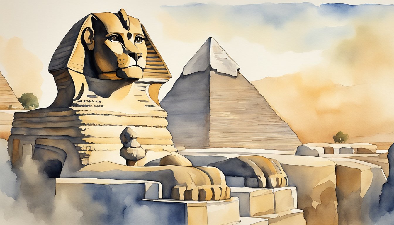 The sphinx sits regally on a pedestal, its lion body and human head exuding power and mystery.</p><p>The enigmatic creature gazes out with piercing eyes, embodying the cultural and mythological significance it holds