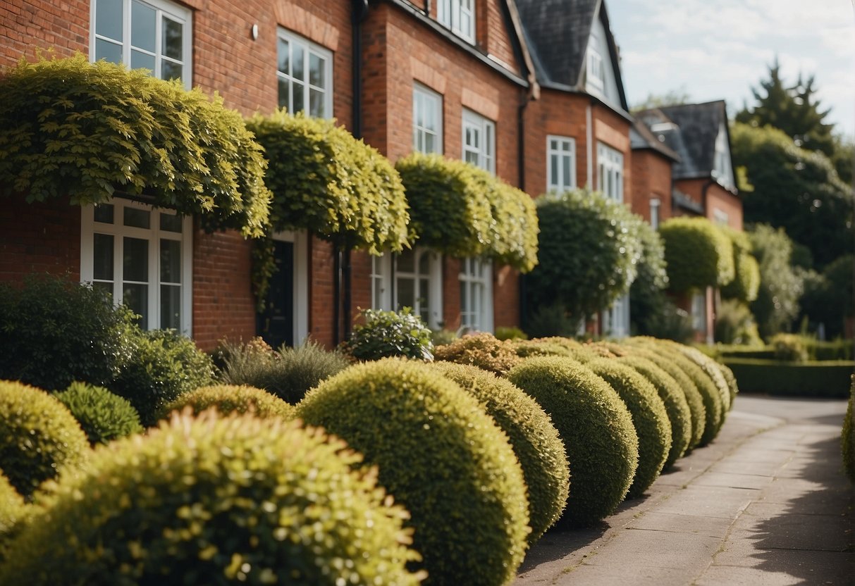 A row of 29 lush, vibrant shrubs lines the front of a charming house, creating a welcoming and picturesque entrance